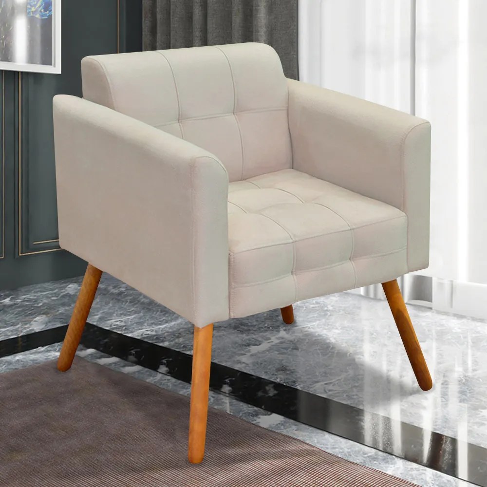 Kit 2 Poltronas Decorativas Pés Palito Karen Suede Bege G19 - Gran Belo
