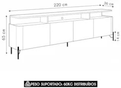 Rack TV 75 Pol 220cm Portas Lisas Blen Louro/Luna/Preto I06 - Mpozenat