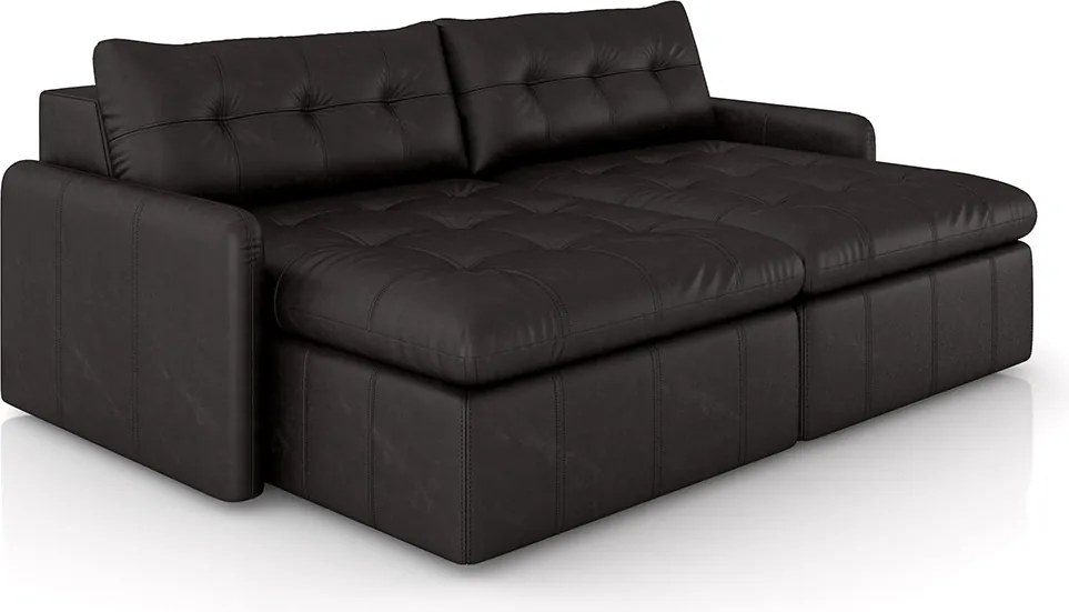 Sofá Retrátil Bipartido Sala de Estar Belém 224cm Couro Borgonha Manchado G52 - Gran Belo