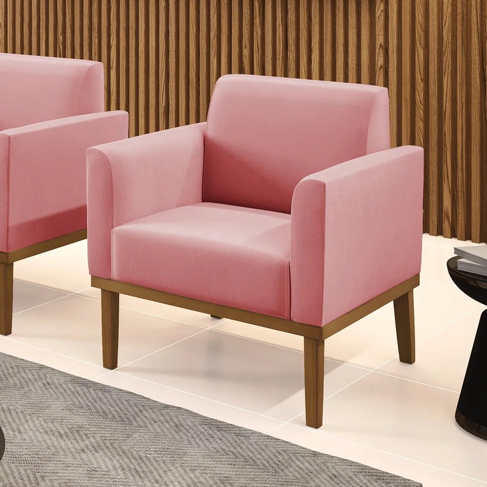 Poltrona Decorativa Isabella Pés Fixo em Madeira Castanho Suede Rose G19 - Gran Belo