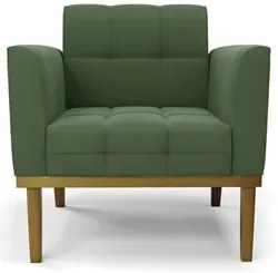 Poltrona Base Madeira Castanho Kit 2 Ana Suede Verde - Ibiza