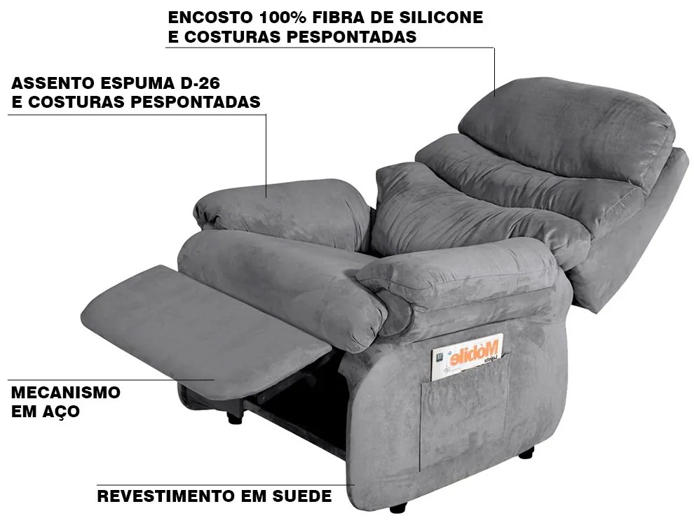 Poltrona do Papai Reclinável Debby Suede Cinza G30 - Gran Belo