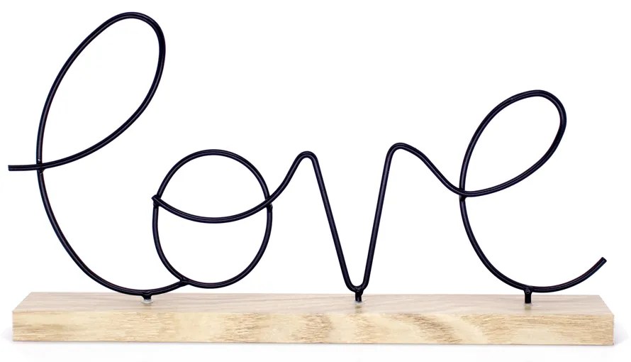 Enfeite Decorativo de Metal Love Com Base Em Madeira 20x36x5,5 cm F01 - D'Rossi