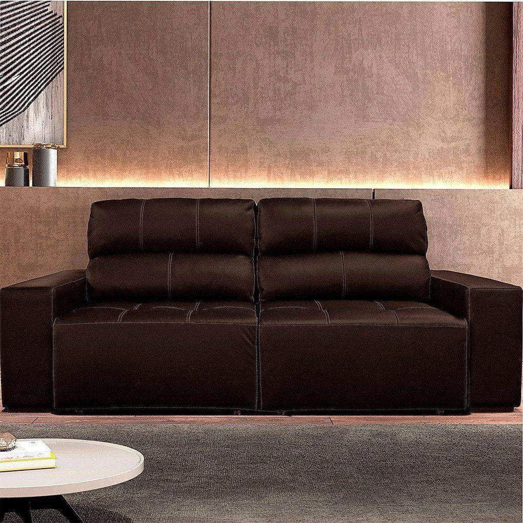Sofá de Couro 2 Lugares Alabama 230cm USB M06 Cor Café 490 - ADJ DECOR