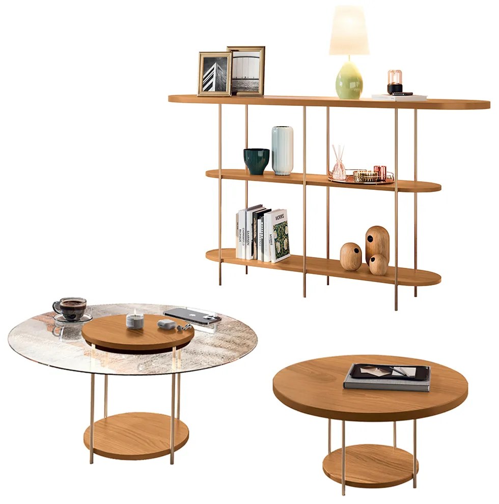 Conjunto Infinity Aparador 2 Mesas Centro Sky MDF/Vidro Cinamomo G26 - Hb Móveis