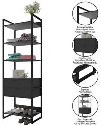 Guarda Roupa Casal Closet 4 Módulos 4 Gavetas Indy F02 Preto Texturiza