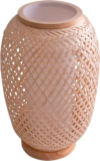 Luminaria De Mesa Fibra De Bambu Madeira Natu