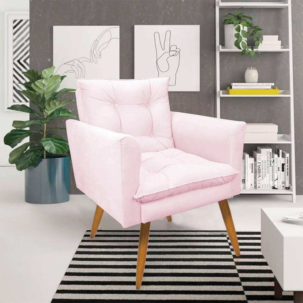 Kit 2 Poltronas Tais Suede Pés Palito Castanho - D'Rossi - Rosa Bebê
