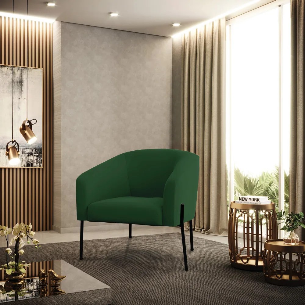 Poltrona Decorativa Pé de Ferro Preto Stella Veludo D03 - D'Rossi - Verde