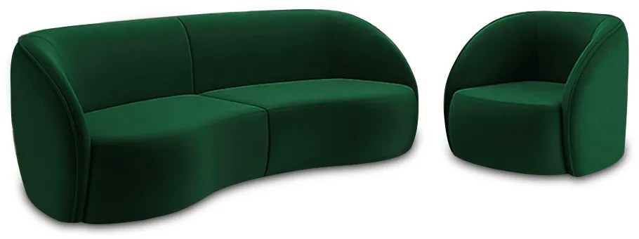 Conjunto Sofá Sala de Estar Bipartido 240cm e Poltrona Clarke Veludo Verde G45 - Gran Belo