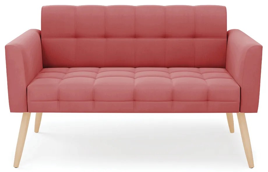 Sofá Namoradeira Elisa Suede Rosê Pés Palito Natural - D'Rossi