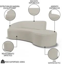 Sofá Living  2 Lugares 180cm Braço Esquerdo Mozart D06 Sintético Bege