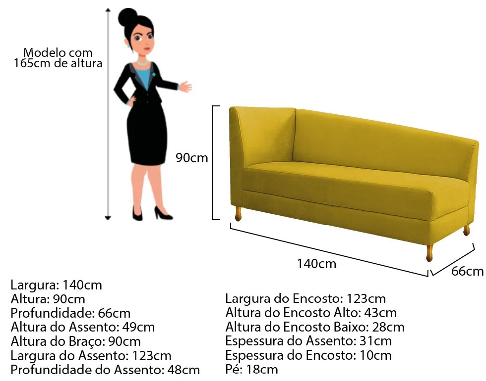 Recamier Valéria 140cm Lado Esquerdo Suede Amarelo - ADJ Decor