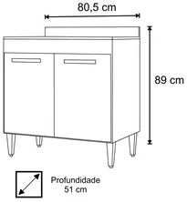 Balcão de Cozinha Cooktop Roma 2 Portas Branco - Lumil Móveis