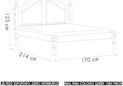 Cama Casal Queen 160cm Com Cabeceira Pé Madeira Eduarda Café F07 - Mpo