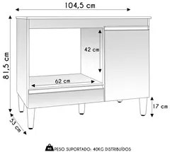 Balcão de Cozinha Para Cooktop e Forno Microondas Carla Amêndoa/Preto