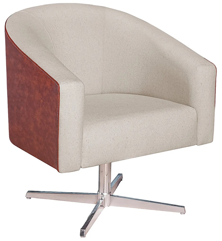 kit 02 Poltronas Luiza Base Giratória de Metal Sintético Nozes e Linho Bege - ADJ Decor