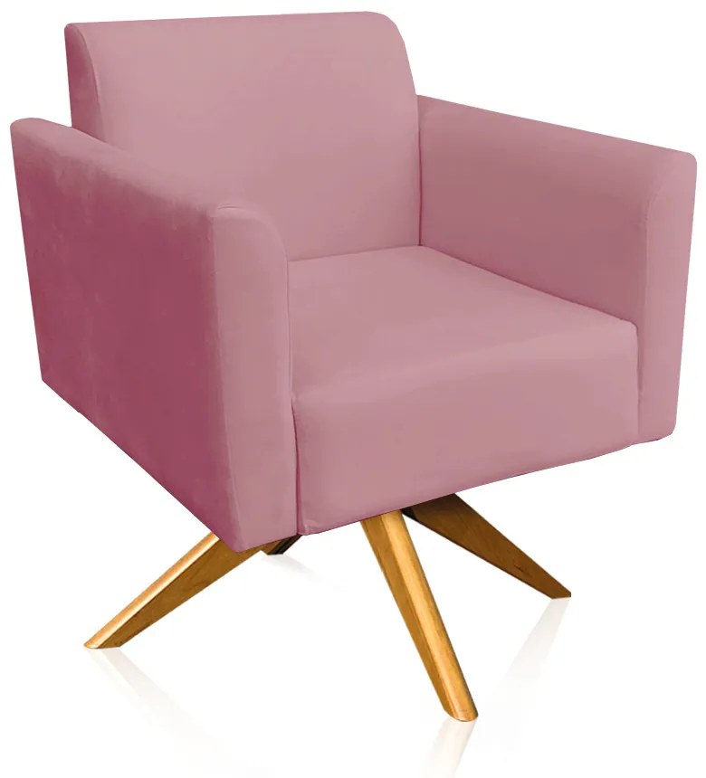 Kit 02 Poltronas Giratória Marisa Suede Rosê Base Madeira MA30