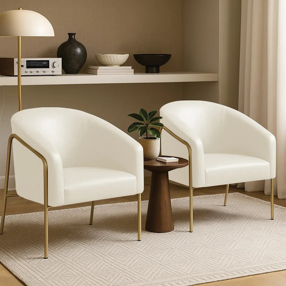 Poltrona Sala Industrial Alta Dourado Kit 2 Stella Sintético PU D03 - D'Rossi - Bege