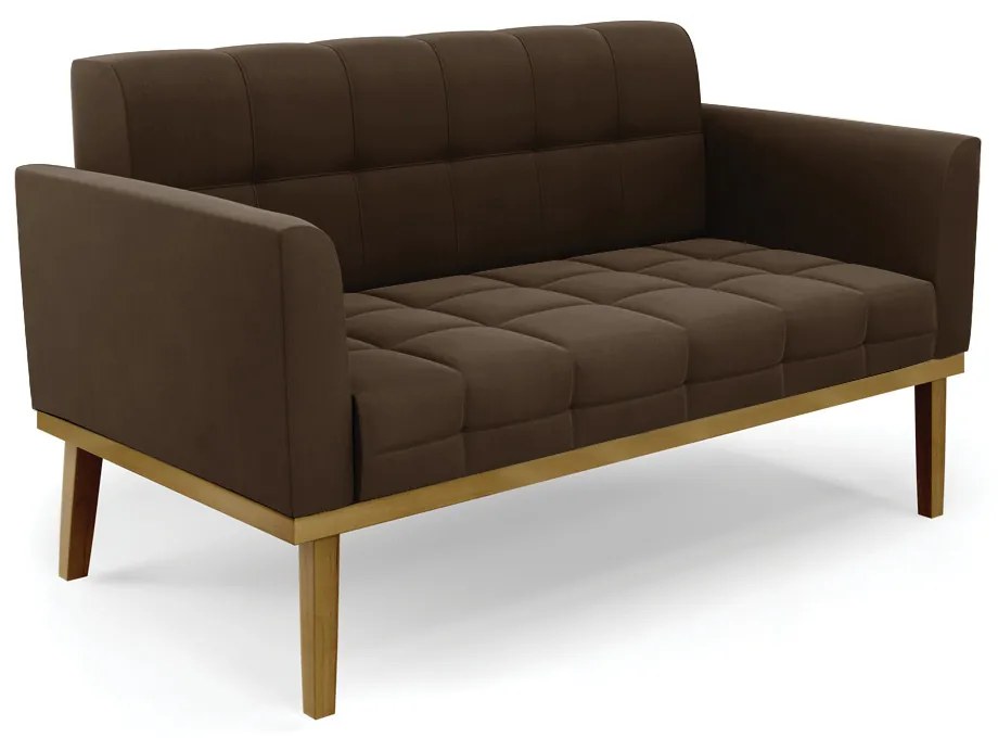 Sofá Namoradeira Base de Madeira Castanho Elisa Suede D03 - DRossi - Marrom