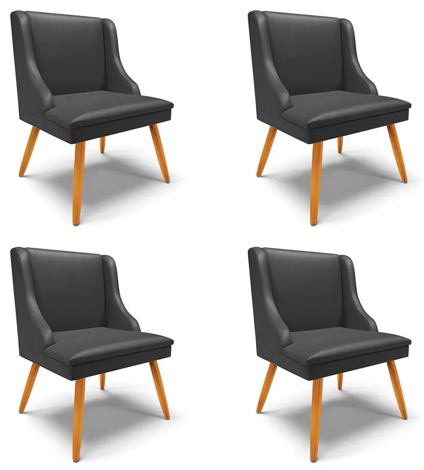 Cadeira de Jantar Pés Palito Castanho Kit 4 Liz Corino - Preto