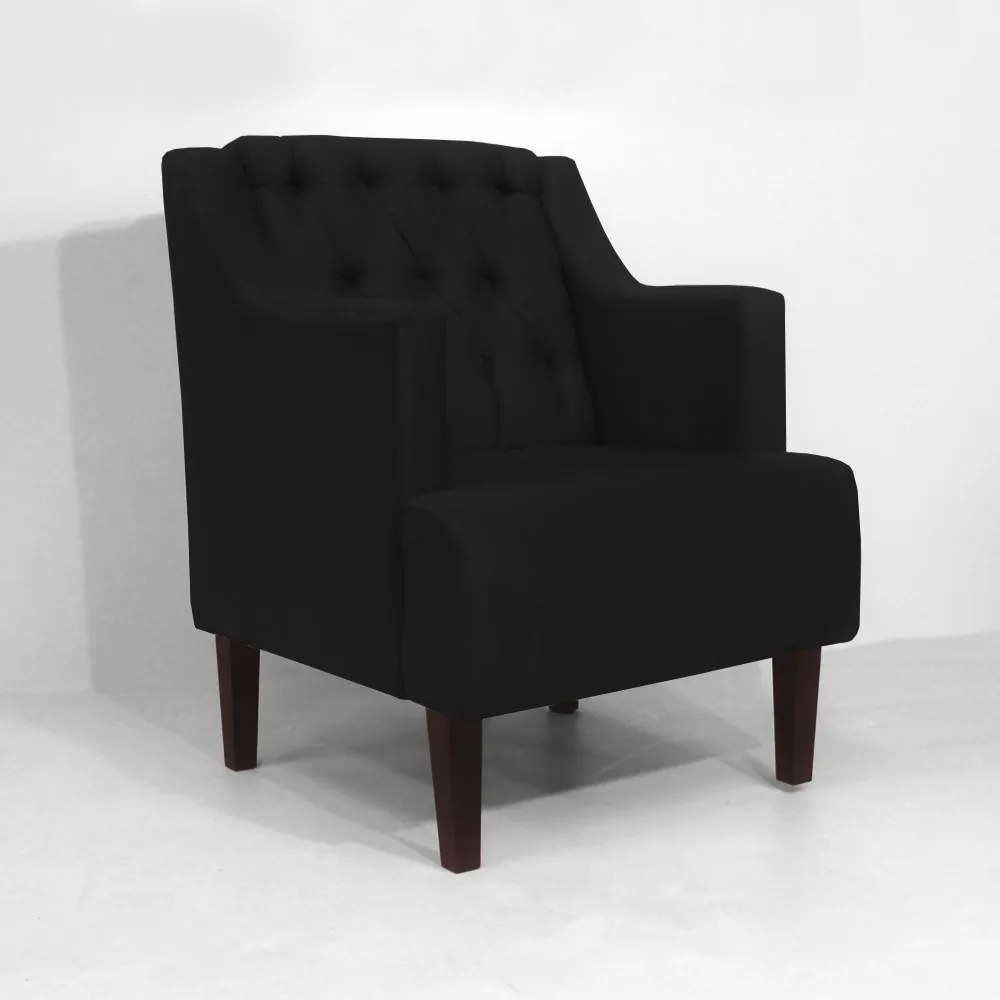 Poltrona Classic Suede Preto Pés Palito Sala, Quarto, Decoração