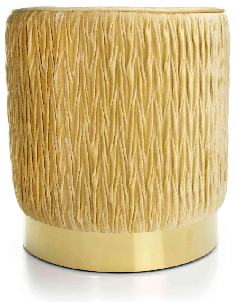 Puff Decorativo Redondo de Natal Com Veludo Bege Com Detalhe Dourado na Base - D'Rossi