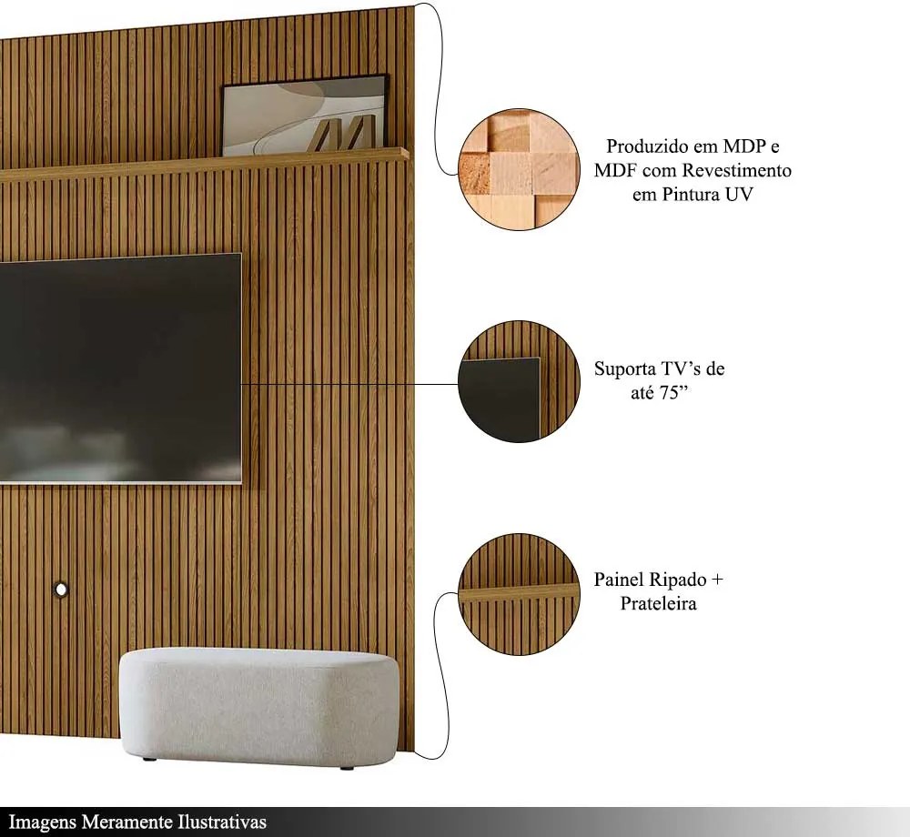Painel Decorativo 245cm Hirta Frisado MDP até 75 Cumaru G97 - Gran Belo