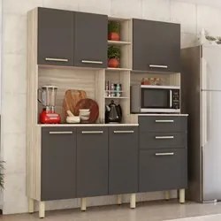 Kit Cozinha Compacta 7 Portas 2 Gavetas Encanto D02 Avena/Grafito - Mp