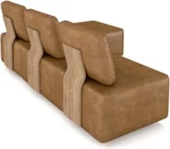 Sofá 3 Lugares Com Chaise 222cm Rovier Sintético Caramelo Z32 - Mpozen