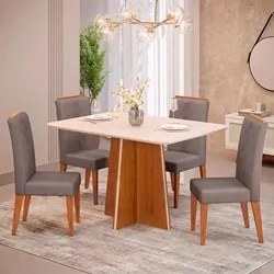 Mesa de Jantar Vanda 120cm Com 4 Cadeiras Yasmin D04 Freijó/Veludo Lun