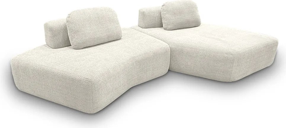Sofá Ilha Sala de Estar Modulado Dakota com Chaise Encosto Almofadas Soltas Bouclê Rústico OffWhite G33 - Gran Belo