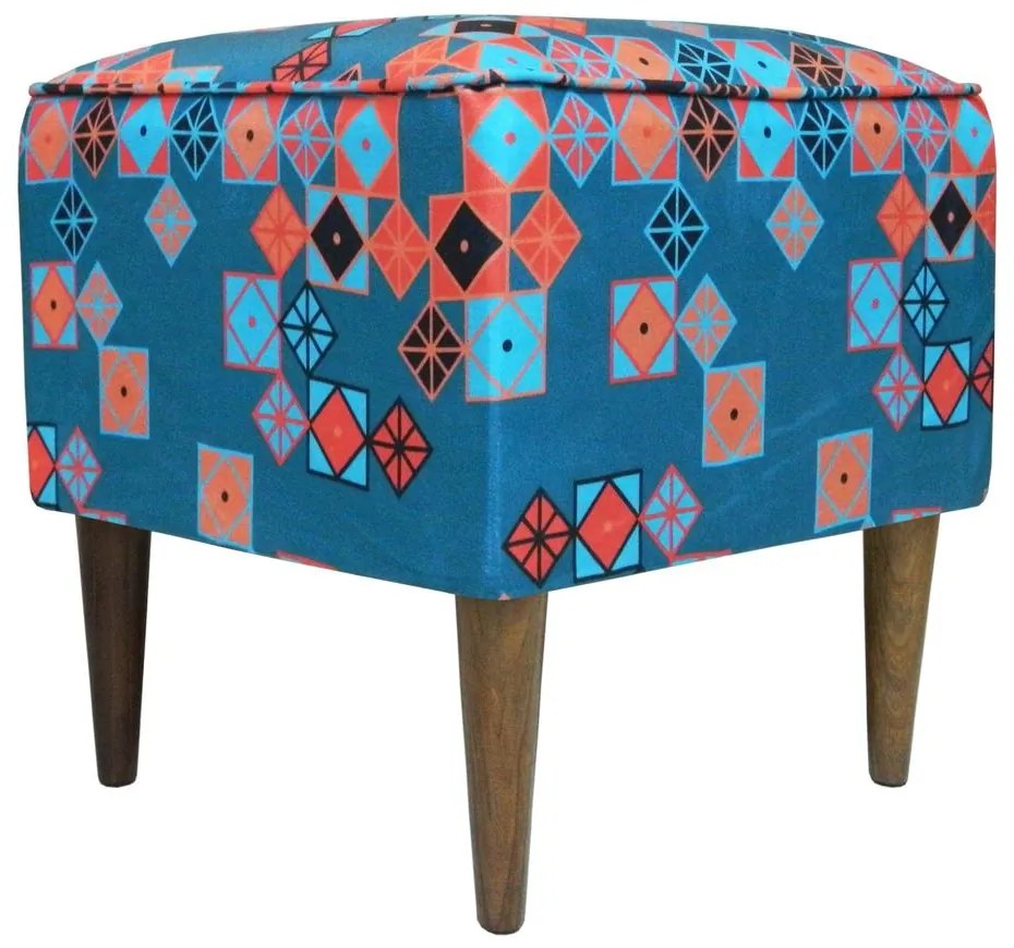 Puff Quadrado Milão Suprema em Suede com Pés Palito - Art Déco