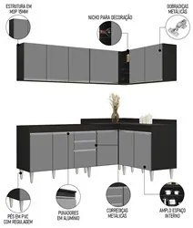 Armário de Cozinha Modulado de Canto 6 Peças CP28 Balcão sem Tampo Pre