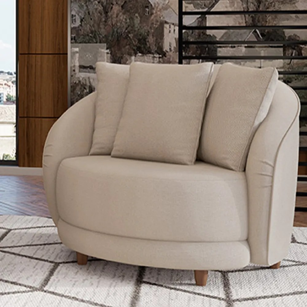 Poltrona Decorativa Base Fixa Galáxia com Almofadas Linho Off White G45 - Gran Belo