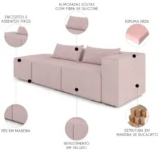 Sofá 4 Lugares 323cm Com Puff Esquerdo Fay Veludo Rose Z55 - Mpozenato