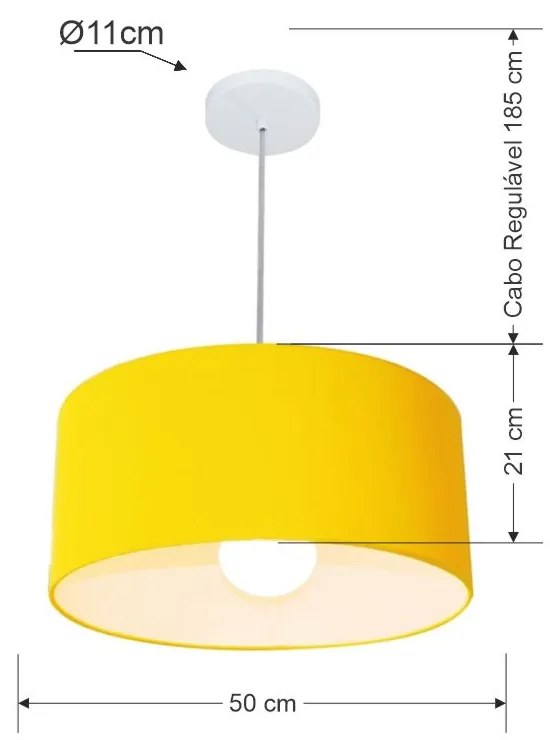 Lustre Pendente Cilíndrico 4052 Cúpula em Tecido 50x21cm Amarelo - Bivolt