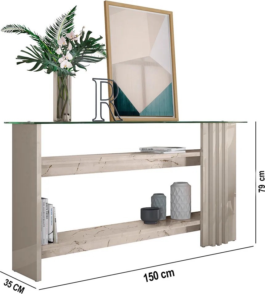 Aparador de Sala com Prateleiras 150cm Mirezi M20 - D'Rossi - Calacata e Off White