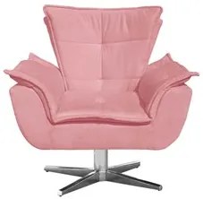 Poltrona Decorativa Base Giratória Cromada com Puff Opla Suede Rose -