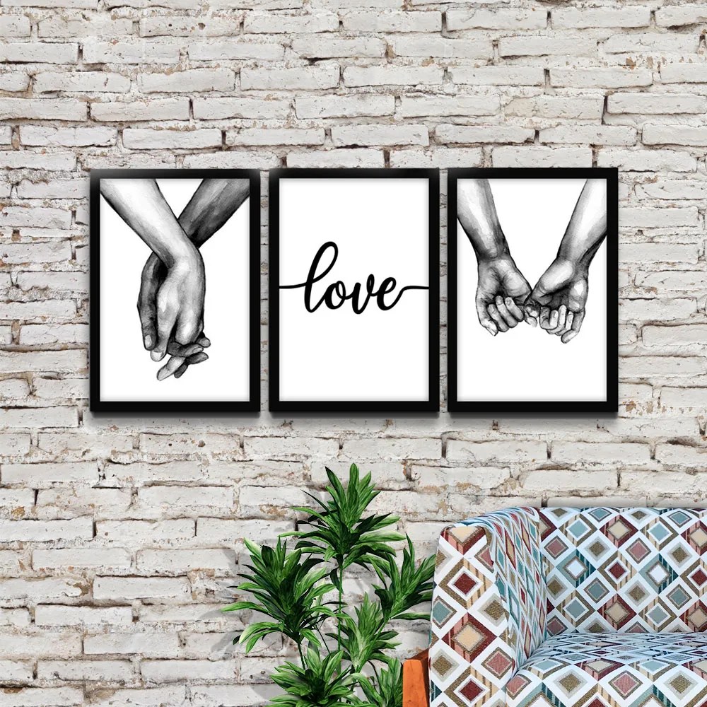 Kit 03 Quadros Decorativos "Mãos Dadas" 43x33 cm - D'Rossi