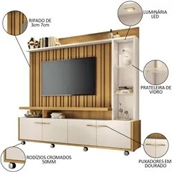Estante Painel para TV 60 Pol. Natan H01 Off White/Cinamomo - Mpozenat