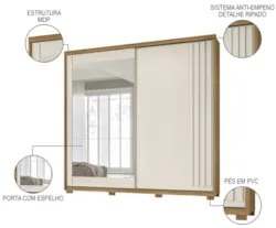 Guarda Roupa Casal 2 Portas de Correr e Espelho 242cm Lara Z17 Freijó/