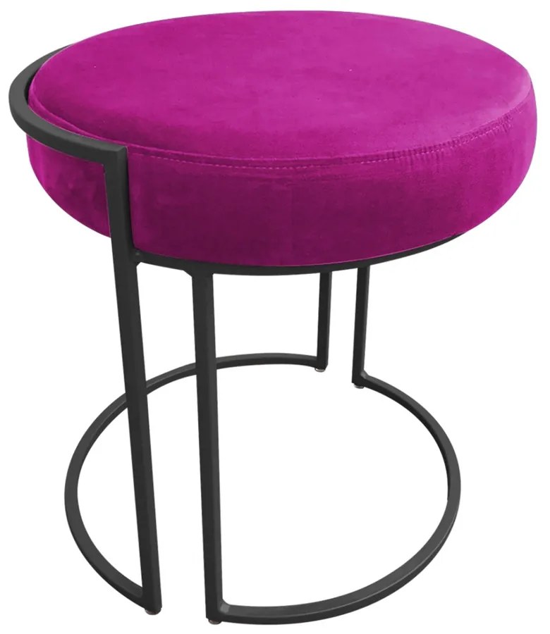 Puff Redondo Base Industrial Preto Kit 2 Love Suede - Pink