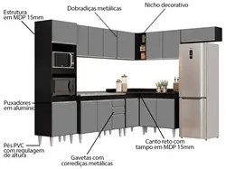 Armário de Cozinha Modulada de Canto 8 Peças CP03 Balcão com Pia Inox