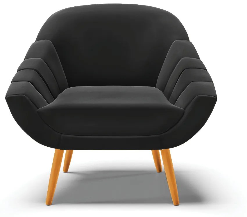 Kit 02 Poltronas Giovana Suede Preto Pés Palito Castanho - Indo Decorar