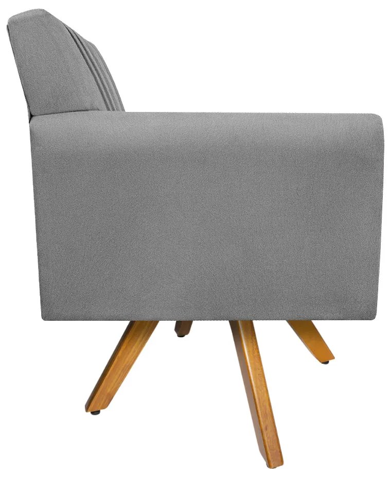 Poltrona Laura Base Giratória de Madeira Suede Cinza - ADJ Decor