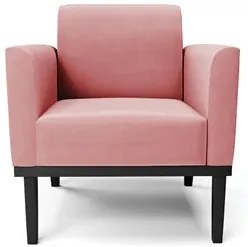 Sofá Namoradeira e 2 Poltronas Base Madeira Preto Maressa Suede Rosê -