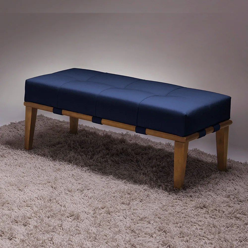 Puff Decorativo 100cm Martínez Veludo Pés Madeira Azul/Mel G62 - Gran Belo