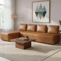 Sofá 4 Lugares Com Chaise 296cm Rovier Sintético Caramelo Z32 - Mpozen