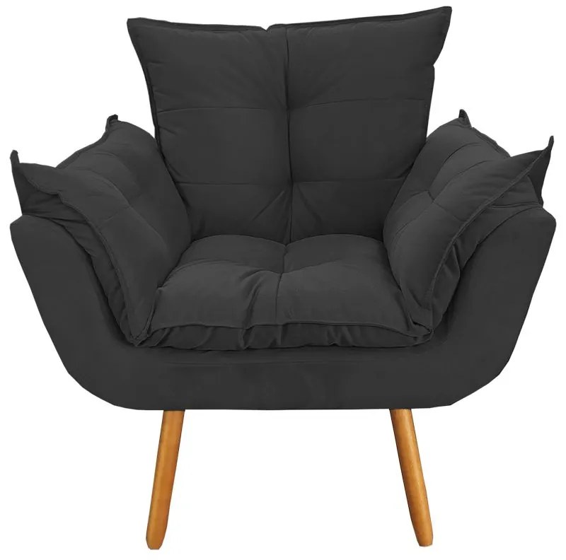Poltrona Decorativa Opala Pés Palito Suede Preto - Sheep Estofados - Preto